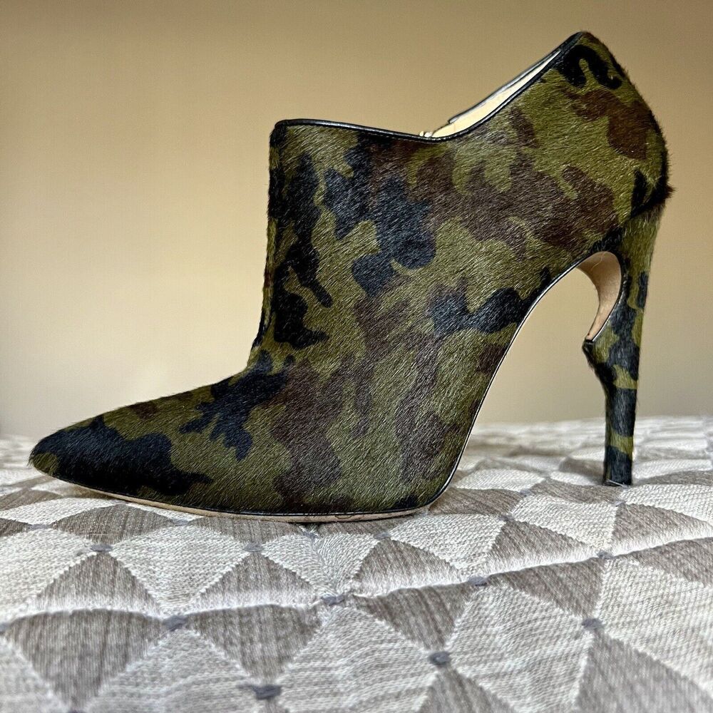 Jerome Rousseau Camo Print Pony Hair Heeled Booties Women's EU 36 US 5.5 - 6‎